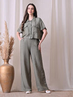 Olive Striped Shirt & Trouser Co-Ord Set