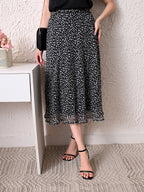 Women Black & White Printed A-Line Midi Skirt | Elasticated Waist | Lined Flared Skirt