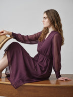 Women Purple Solid Long Sleeve Midi Dress
