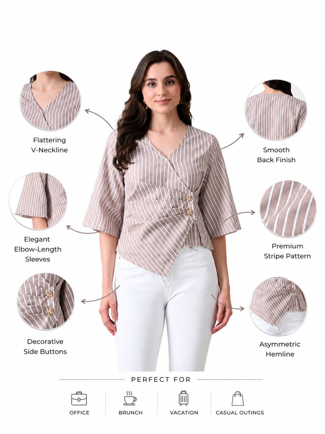 IKONIC KLAER Women Beige & White Striped Wrap Crop Top