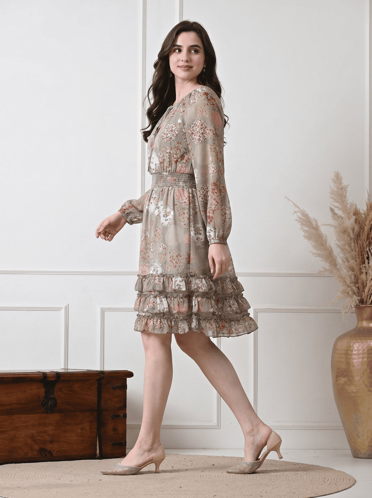 IKONIC KLAER Women Sage Green Floral Printed Fit & Flare Dress