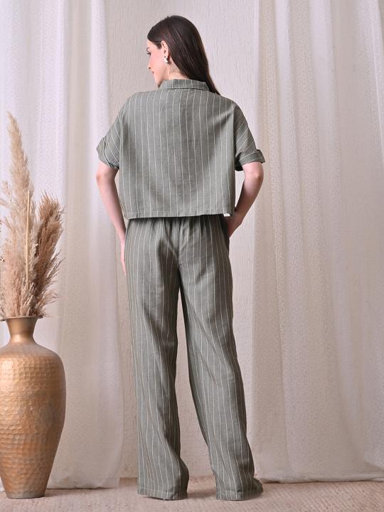 Olive Striped Shirt & Trouser Co-Ord Set