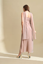 Ikonic Klaer Women Solid Shimmer High-Neck Maxi Dress with Draped Overlay