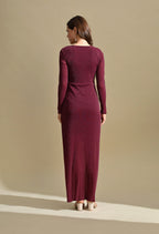 Ikonic Klaer Women Wine Shimmer V-Neck Draped Party Maxi Dress