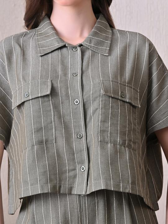 Olive Striped Shirt & Trouser Co-Ord Set
