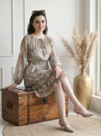 IKONIC KLAER Women Sage Green Floral Printed Fit & Flare Dress