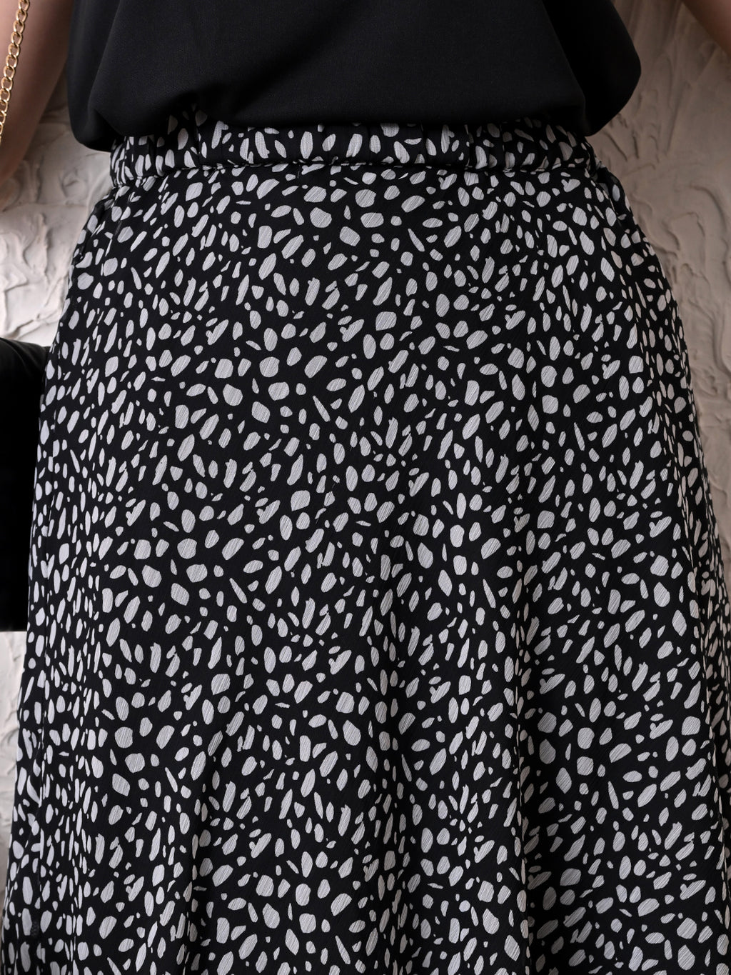 Women Black & White Printed A-Line Midi Skirt | Elasticated Waist | Lined Flared Skirt