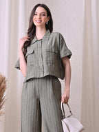 Olive Striped Shirt & Trouser Co-Ord Set