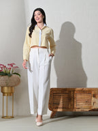 Yellow White Cotton Cutaway Collar Long Sleeves Roll-Up Sleeves Striped Shirts