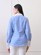Ikonic klaer Cotton Printed Long Sleeves Relaxed Fit Blue Shirt