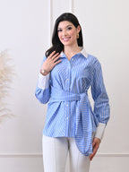 Ikonic klaer Cotton Printed Long Sleeves Relaxed Fit Blue Shirt