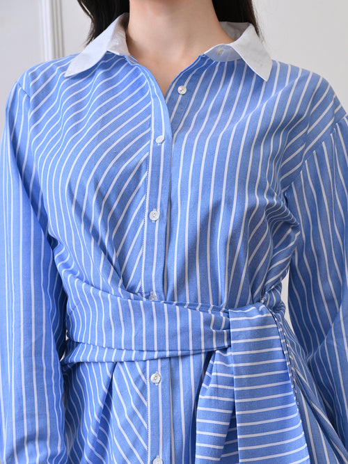 Ikonic klaer Cotton Printed Long Sleeves Relaxed Fit Blue Shirt