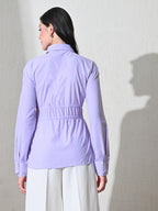 Lavender White Cotton Cutaway Collar Long Sleeves Roll-Up Sleeves Striped Shirts