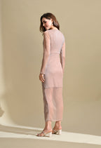 Ikonic Klaer Women Solid Shimmery Draped Detail Bodycon Maxi Dress