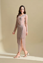 Ikonic Klaer Women Solid Shimmery Draped Detail Bodycon Maxi Dress