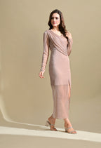 Ikonic Klaer Women Solid Shimmery Draped Detail Bodycon Maxi Dress