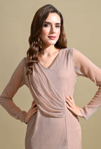 Ikonic Klaer Women Solid Shimmery Draped Detail Bodycon Maxi Dress