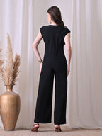 Solid Black button down V-Neck Jumpsuit