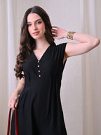 Solid Black button down V-Neck Jumpsuit