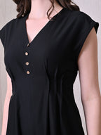 Solid Black button down V-Neck Jumpsuit