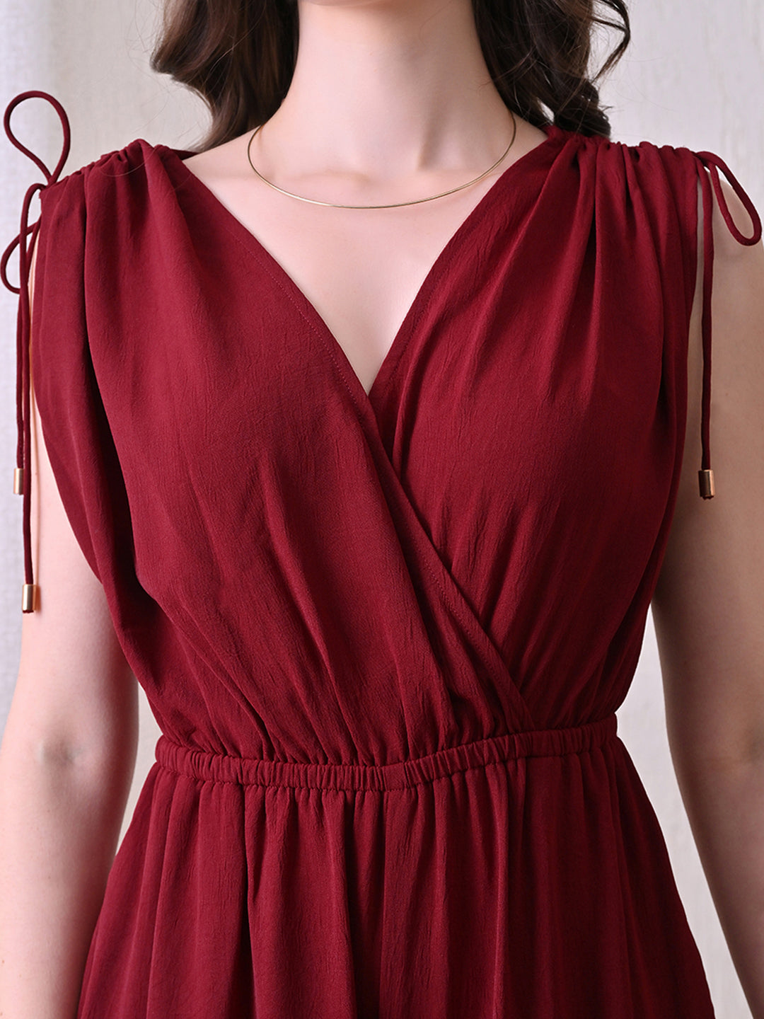 Solid Wine V-Neck Jumpsuit
