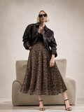 Women Brown & Black Animal Print A-Line Midi Skirt | Elasticated Waist | Flared Casual Skirt