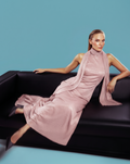Ikonic Klaer Women Solid Shimmer High-Neck Maxi Dress with Draped Overlay